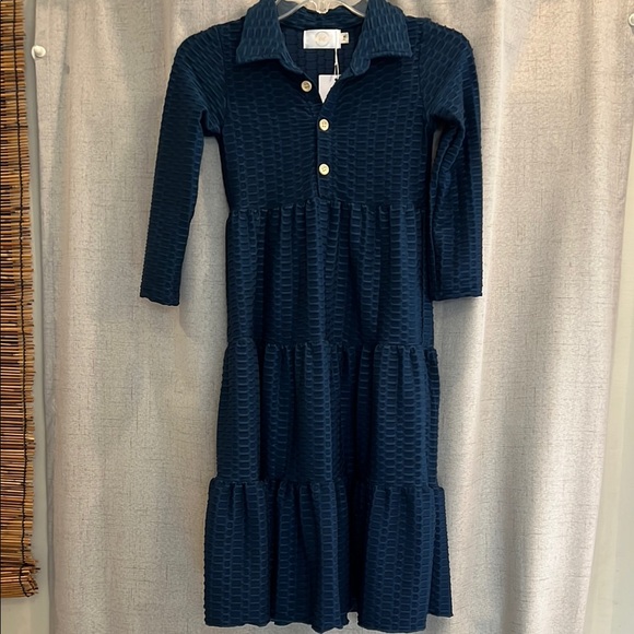 Navy Textured Long Sleeve Dress - Picture 1 of 2